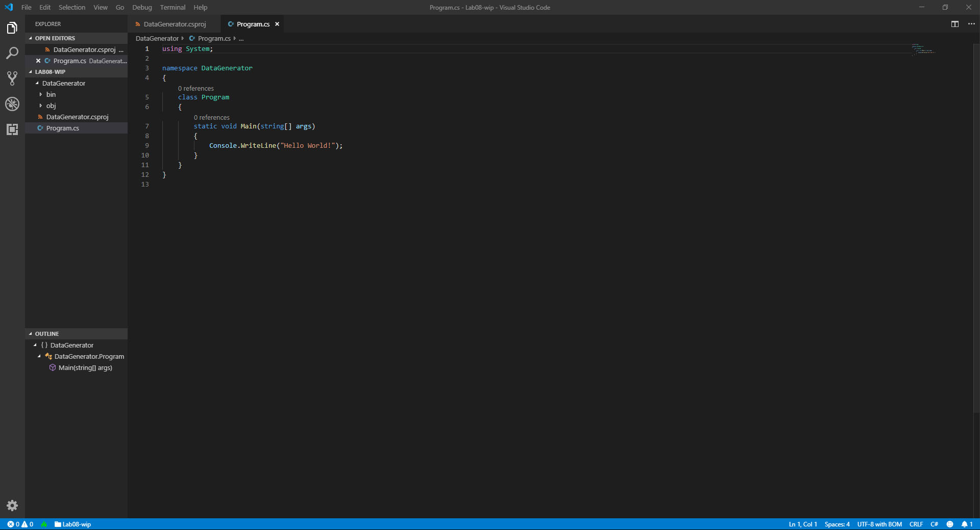 The program.cs is displayed