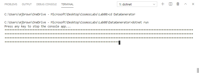 The terminal window is displayed showing the program running outputting asterisks