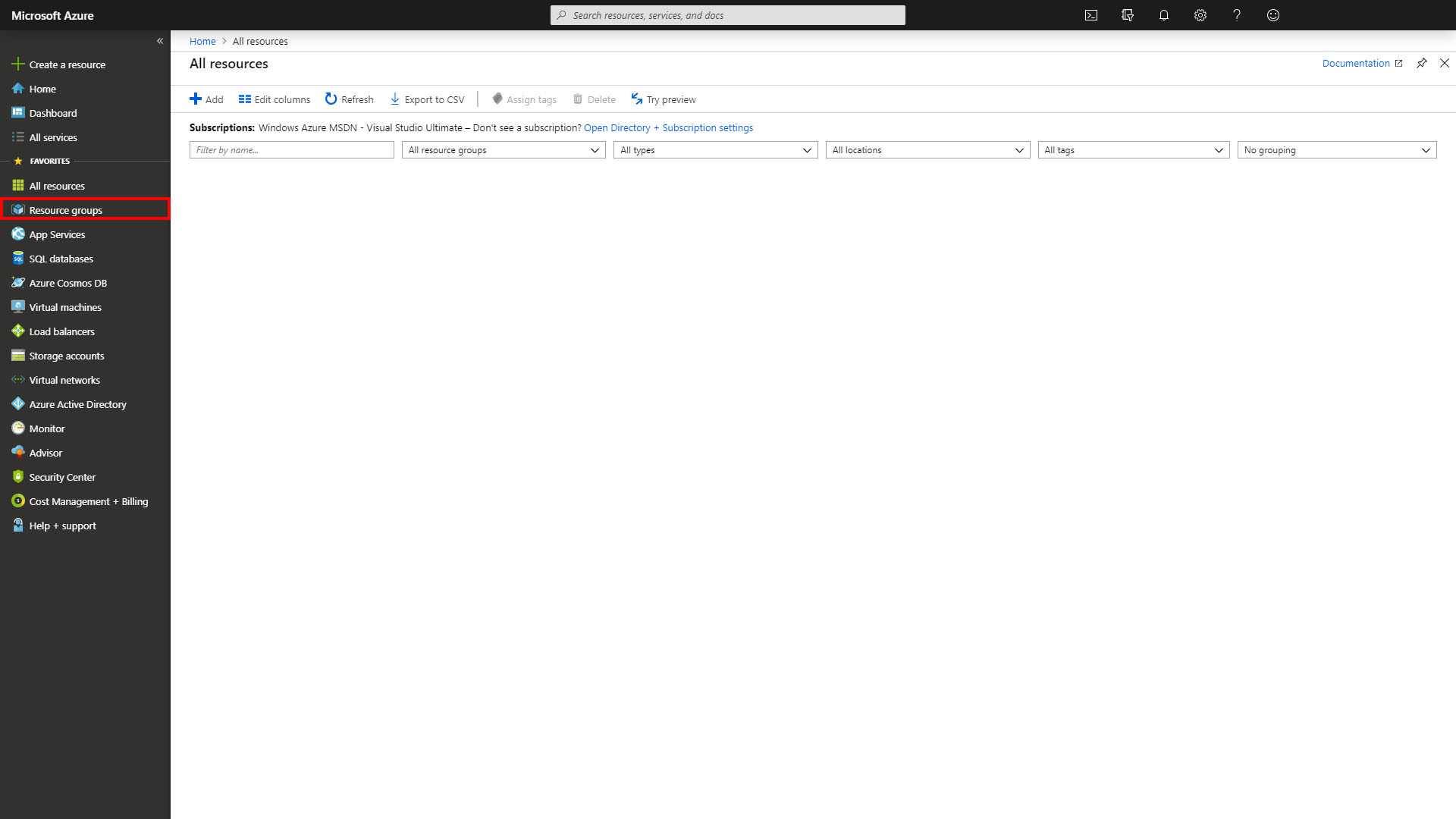 Resource Groups is highlighted